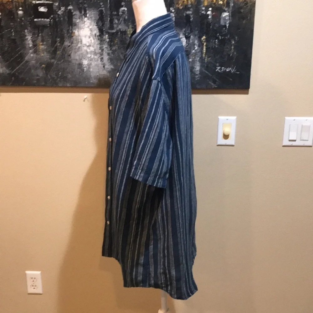 Banana Republic Linen/Cotton Slim Fit Button Down Blue w/Gray Striped Shirt-XL